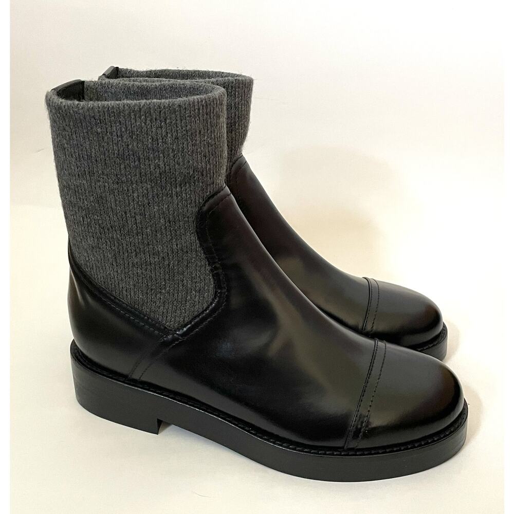 J. Crew Italian Leather Rib Cut Off Boots Black Size 7 NEW - Picture 4 of 8